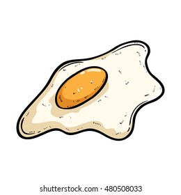 doodle fried egg with colored on white background