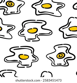 Doodle Fried Eggs Pattern background. doodle Fried eggs seamless pattern. Seamless fried egg pattern background.