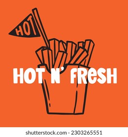 Doodle fries illustration. Vector design hand drawn.