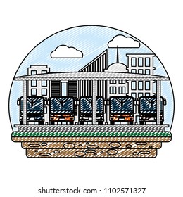 doodle front buses transport and city station