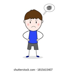 Doodle Frown Face Standing With Akimbo Pose Cartoon Vector