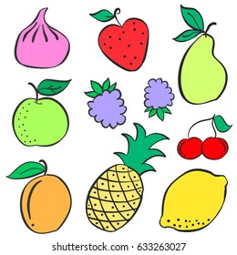 Doodle of fruit colorful various collection