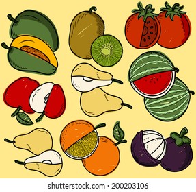 doodle fruit full color pattern