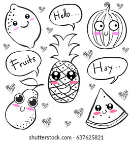 Doodle of fruit hand draw collection