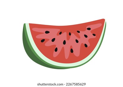 Doodle fruit icon. Hand drawn sticker with slice of juicy watermelon. Ripe fresh berry. Healthy food or diet. Organic Farm Ingredient. Cartoon flat vector illustration isolated on white background
