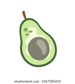 Icono de la fruta del perro. Pegatina dibujada a mano con medio aguacate delicioso. Ingrediente orgánico saludable, fuente de grasas. Producto vegetal natural. Dibujo vectorial plano de dibujos animados aislado en fondo blanco
