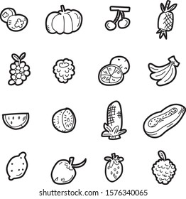 The doodle fruit icon set.