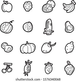 The doodle fruit icon set.