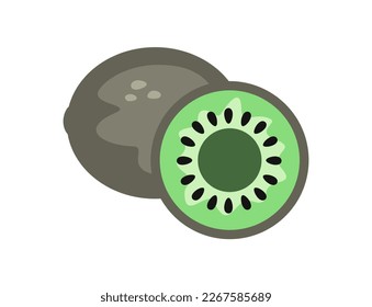 Doodle fruit icon. Sticker with sliced and whole exotic kiwi. Delicious tropical citrus or organic product. Design element for web. Cartoon flat vector illustration isolated on white background