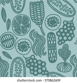 doodle fruit leaf abstract seamless pattern 
