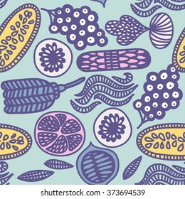 doodle fruit leaf bacteria abstract seamless pattern