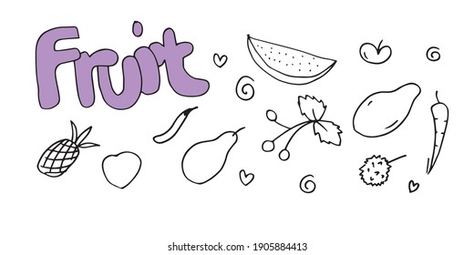 Doodle fruit set. hand drawing of fruits in different styles.