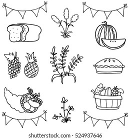 Doodle of fruit thanksgiving set vector art