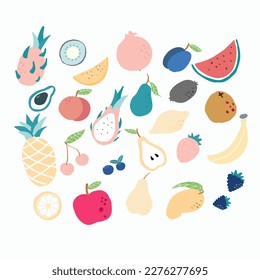 Doodle Fruit Vector Collection on white background