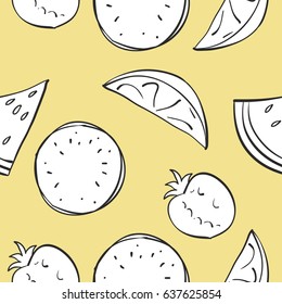 Doodle of fruit with yellow background