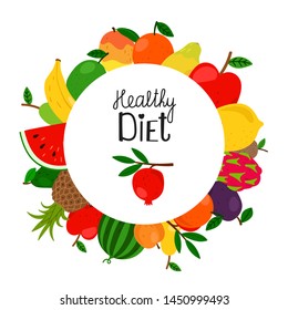 Doodle fruits collection. Healthy food vector banner template. Farm market background design