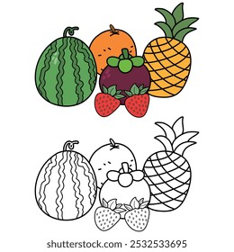 Doodle fruits coloring pages set healthy food