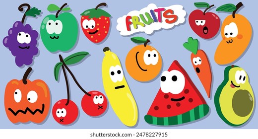 Los garabatos contienen varias frutas. Es bueno para el libro de cubierta educativo para los niños, papel de envoltura, fondo, etc.