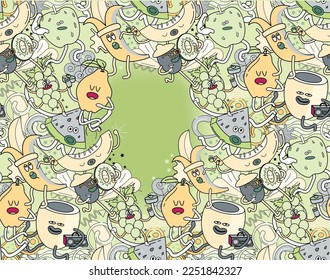 Doodle fruits mix template pattern background,vector image