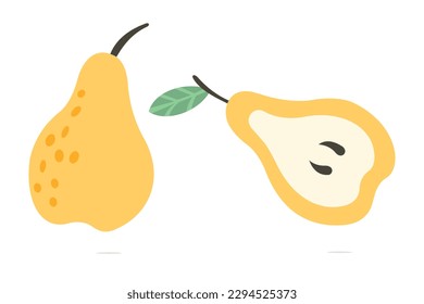 Doodle fruits. Natural tropical fruit, Pear doodles, organic fruits or vegetarian food. Vector isolated icons illustration.