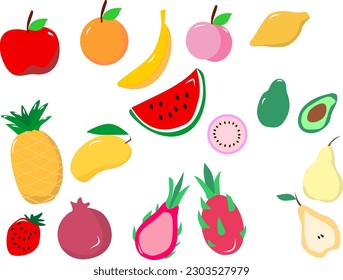 Doodle fruits. Natural tropical fruit, doodles citrus orange and vitamin lemon. Vegan kitchen apple hand drawn, organic fruits or vegetarian food. Vector isolated icons illustration set