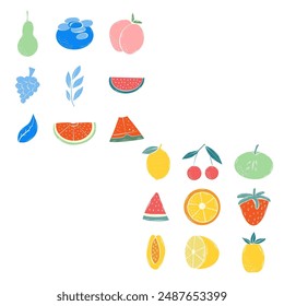 Doodle fruits. Natural tropical fruit, doodles citrus orange and vitamin lemon. Vegan kitchen apple hand drawn, organic fruits or vegetarian food. Vector isolated icons illustration set