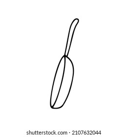 Imagen simple de una sartén frita de perro. Cubierta de contorno aislada sobre fondo blanco. Acogedor utensilios de cocina, adorables utensilios de cocina, platos para freír, cocinar, asar. Vector line home, ilustración culinaria del restaurante