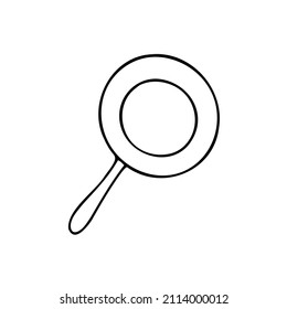 Doodle Braten Pfanne einfaches Bild. Outline-Topf einzeln auf weißem Hintergrund. Gemütliche Küchenutensilien, süße Küchenutensilien, Bratgerichte, Kochen, Braten. Vektorlinienzuhause, kulinarische Illustration im Restaurant
