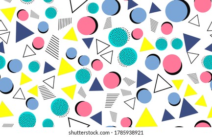 Fondo de diversión Doodle. Patrón sin inconvenientes. Fondo del Doodle de verano. Años 90 sin problemas. Patrón Memphis. Ilustración vectorial. Hipster Style 80-90. Resumen Colorido Fondo Funky.