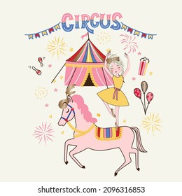 Gráficos de circo divertido de garabatos para niñas y niños pequeños en archivo vectorial editable