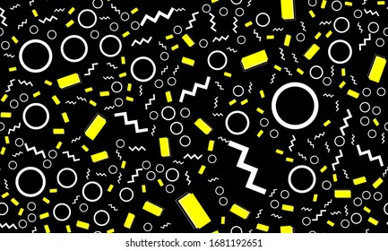 Doodle Fun Pattern. Seamless Background. Summer Doodle Backdrop. Seamless 90s. Memphis Pattern. Vector Illustration. Hipster Style 80s-90s. Abstract Colorful Funky Background.