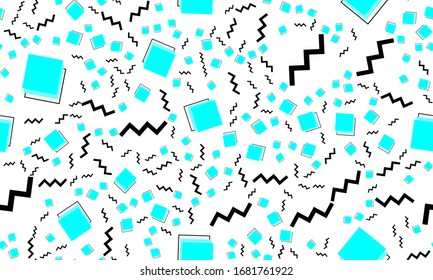 Doodle Fun Pattern. Seamless Background. Summer Doodle Backdrop. Seamless 90s. Memphis Pattern. Vector Illustration. Hipster Style 80s-90s. Abstract Colorful Funky Background.