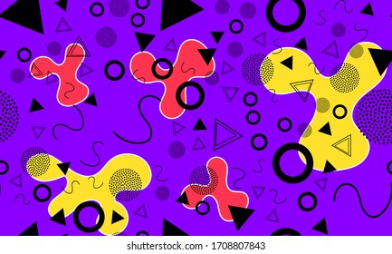 Doodle Fun Pattern. Seamless Background. Memphis Design. Summer Doodle Backdrop. Seamless Pattern 90s. Vector Illustration. 