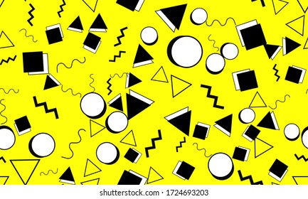 Doodle Fun Pattern. Seamless Background. Summer Doodle Backdrop. Seamless 90s. Memphis Pattern. Vector Illustration. Hipster Style 80s-90s. Abstract Colorful Funky Background.