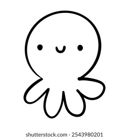 Doodle funny cartoon octopus. Coloring book. Black and white illustration