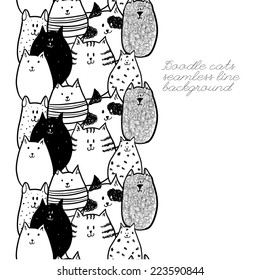 Doodle funny cats seamless line.