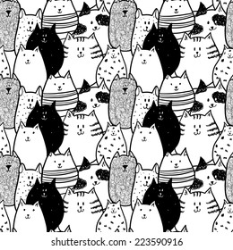 Doodle funny cats seamless pattern.