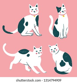 Doodle funny cute hand drawn cat and kitten isolated on background. Vector illustration.