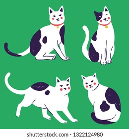 Doodle funny cute hand drawn cat and kitten isolated on background. Vector illustration.