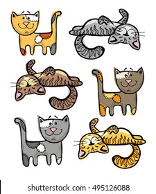 Doodle funny cute hand drawn cat and kitten. Cats vector. Vector illustration.
