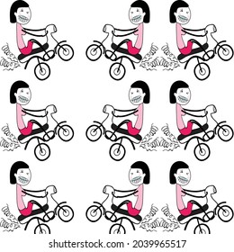 doodle lustiges Mädchen mit Motorradmuster Vektor eps.10