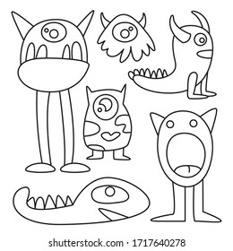 doodle funny monsters line design theme