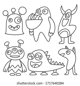 doodle funny monsters line design theme