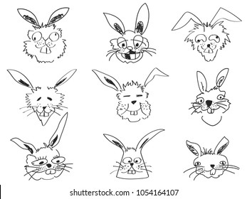 doodle funny rabbit face head
