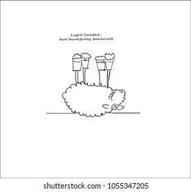 Doodle funny sheep, line art vector