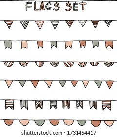 Doodle funny vector set of flags for postcard design, decoration and bullet journal.