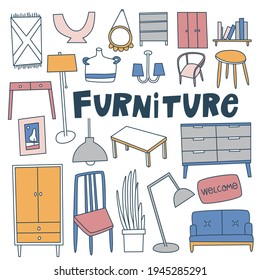 Doodle Furniture Vector Illustration, Ideal For Web, Print