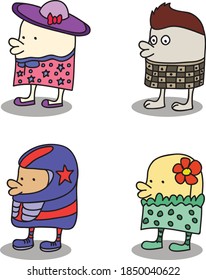 Doodle game 2d characters set