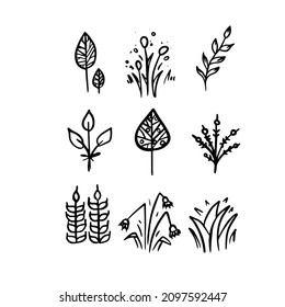 Doodle Garden Flower Set. Vektorgrafik von handgezeichneten Skizzen.
