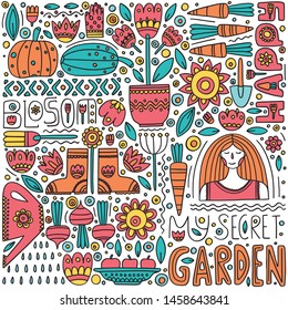 Doodle garden set. Hand drawn vector illustration.